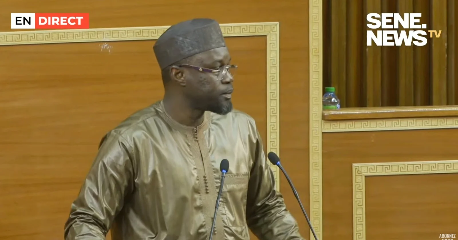 Portrait du Premier ministre Ousmane Sonko lors d'une déclaration