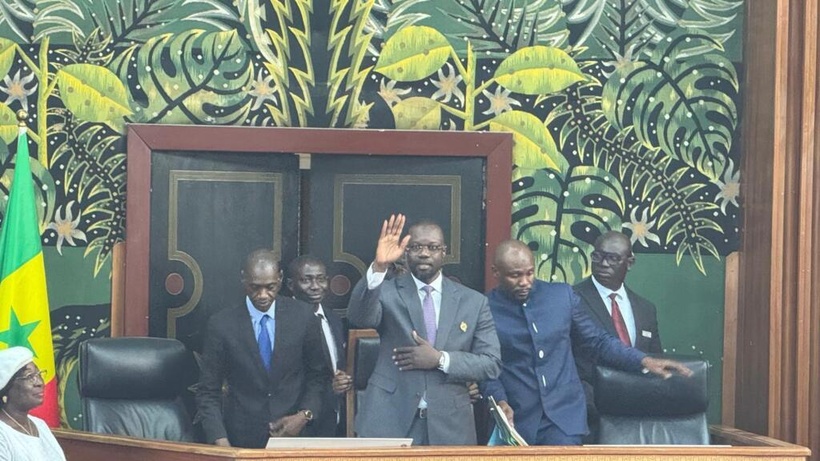 Ousmane Sonko, président de l'Assemblée nationale du Sénégal, lors d'une conférence