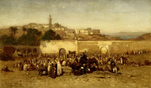 Vue du marché de Tanger au XIXe siècle, symbole des échanges historiques entre les deux pays